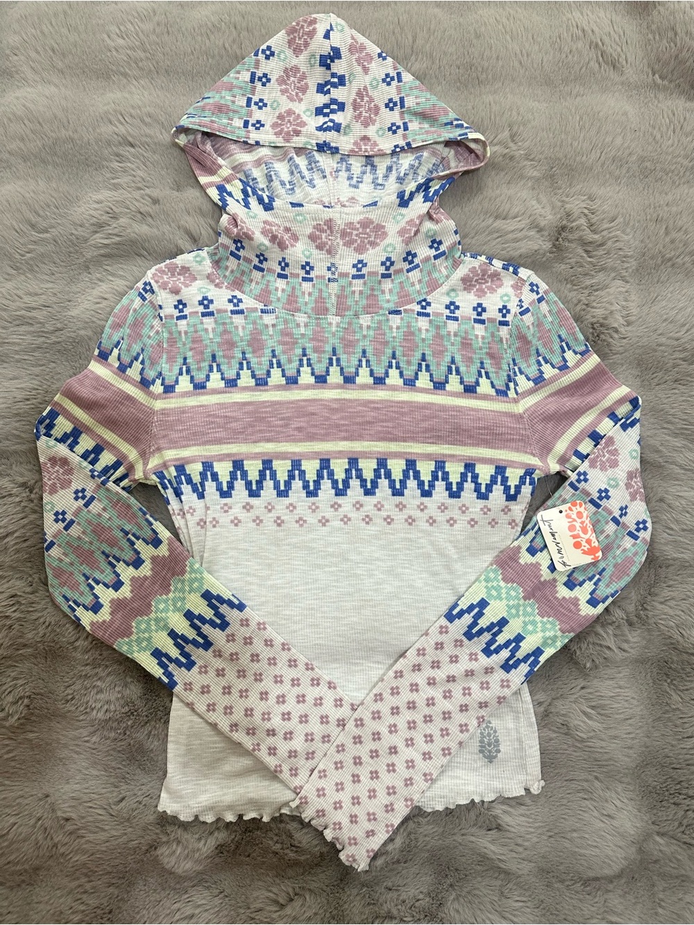 NWT FP Movement by free people Breathe Easy Printed Layer Plaid Fairisle Titan